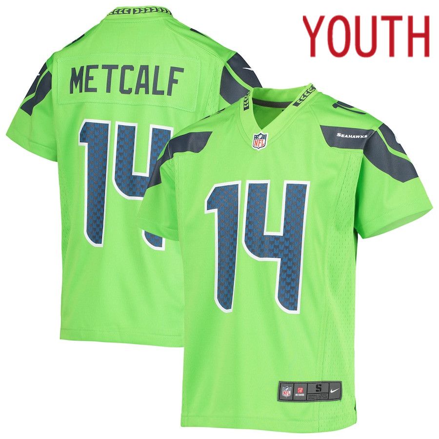 Youth Seattle Seahawks #14 DK Metcalf Nike Neon Green Game NFL Jersey->youth nfl jersey->Youth Jersey